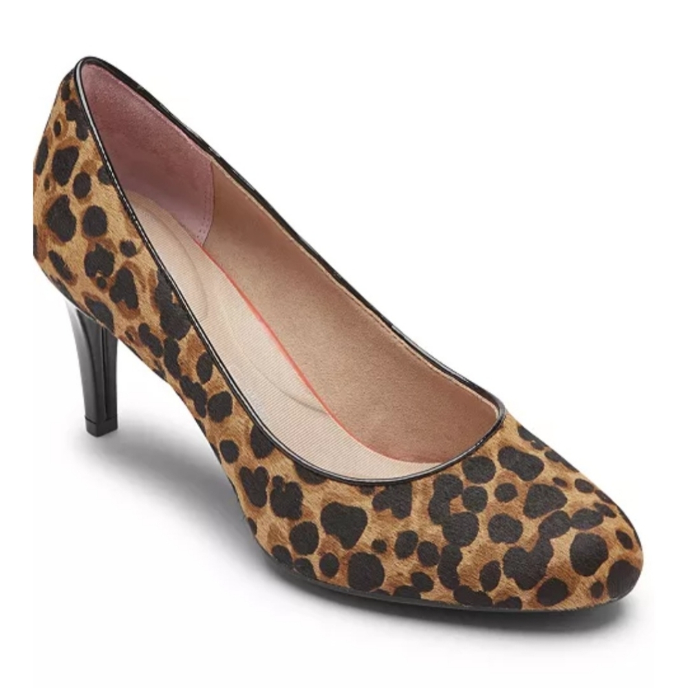 Rockport Women's Calf Hair Leather Leopard Animal Print Total Motion Heels Sz 9